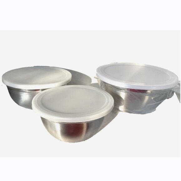 Stainless Steel Mixing Bowls w/ Lids Set of 3 Small Nesting Kitchen Storage NEW - Picture 2 of 5